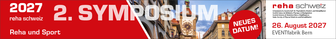 Header Banner für die Konferenz: Reha und Sport Symposium 2026. Diese geht vom 27. August 2026 bis 27. August 2026 in EVENTfabrik Bern.