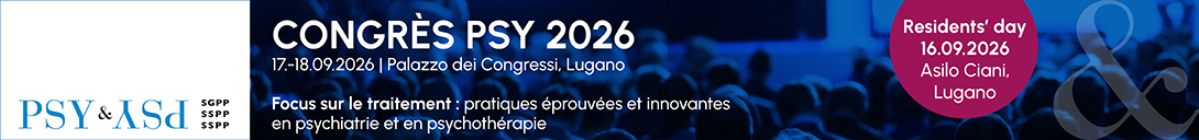 Bannière d'en-tête pour la conférence : Congrès PSY 2026. Celle-ci va de 17 septembre 2026 à 18 septembre 2026 dans Palazzo dei Congressi de Lugano.