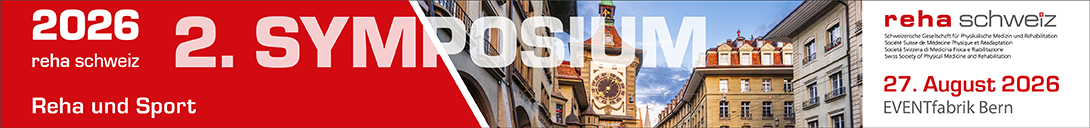 Header Banner für die Konferenz: Reha und Sport Symposium 2026. Diese geht vom 27. August 2026 bis 27. August 2026 in EVENTfabrik Bern.