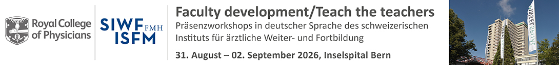 Header Banner für die Konferenz: SIWF/RCP Teach-the-Teacher Workshops Bern August 2026. Diese geht vom 31. August 2026 bis 2. September 2026 in Bern.
