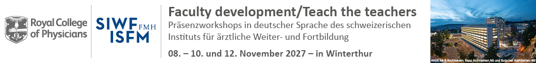 Header Banner für die Konferenz: SIWF/RCP Teach-the-Teacher Workshops Winterthur 2027. Diese geht vom 8. November 2027 bis 12. November 2027.